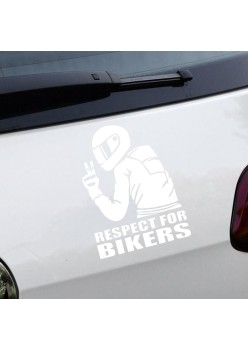 Sticker auto Off Road Respect For Bikers, alb, 17x12 cm, folie Oracal, autocolant exterior rezistent UV si intemperii