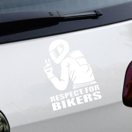 Sticker auto Off Road Respect For Bikers, alb, 17x12 cm, folie Oracal, autocolant exterior rezistent UV si intemperii
