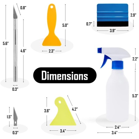 Set Accesorii pentru Colantare Auto, 10 Piese, Lame, Raclete, Pulverizator, Plastic PP, Multicolor
