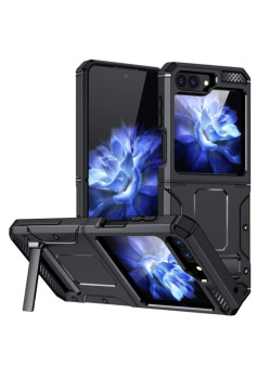 Husa Antisoc compatibila Samsung Galaxy Z Flip 5, Kickstand, Negru