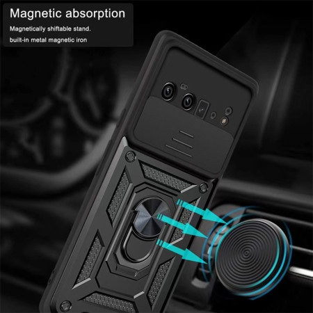 Husa telefon compatibila Google Pixel 8 Pro, protectie camera Slide and Snap Soft Premium, Magnetic Ring Holder, PopGrip, Anti-Shock, Negru
