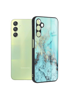 Husa telefon compatibila Samsung Galaxy A24, Glass Spate din Sticla Securizata, Blue Ocean