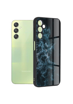 Husa telefon compatibila Samsung Galaxy A24, Glass Spate din Sticla Securizata, Blue Nebula