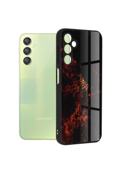 Husa telefon compatibila Samsung Galaxy A24, Glass Spate din Sticla Securizata, Red Nebula