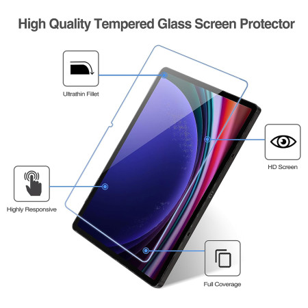 Folie tableta compatibila Samsung Galaxy Tab S9 Plus, Sticla 2.5D, 9H, Transparenta