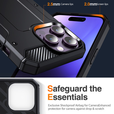 Husa Antisoc compatibila Apple iPhone 15 Pro, Kickstand, Negru
