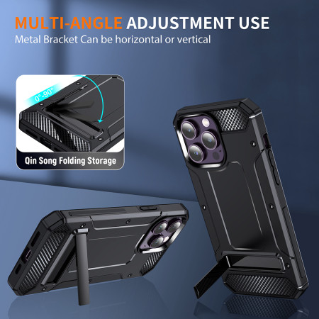 Husa Antisoc compatibila Apple iPhone 15 Pro, Kickstand, Negru