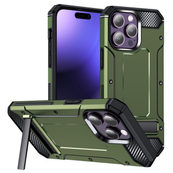 Husa Antisoc compatibila Apple iPhone 15 Pro, Kickstand, Green