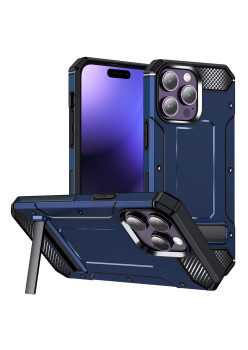 Husa Antisoc compatibila Apple iPhone 15 Pro, Kickstand, Albastru