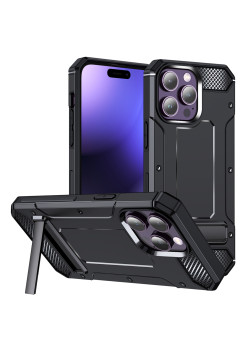 Husa Antisoc compatibila Apple iPhone 15 Pro Max, Kickstand, Negru