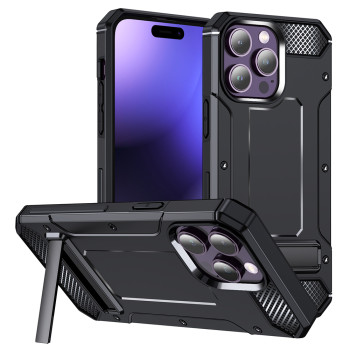 Husa Antisoc compatibila Apple iPhone 15 Pro Max, Kickstand, Negru