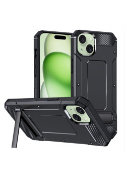 Husa Antisoc compatibila Apple iPhone 15 Plus, Kickstand, Negru