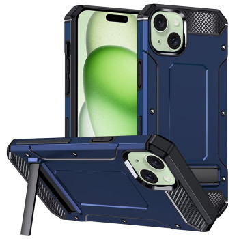 Husa Antisoc compatibila Apple iPhone 15, Kickstand, Albastru