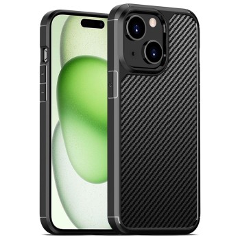Husa antisoc compatibil Apple iPhone 15 Plus, CarbonFuse PU, Negru