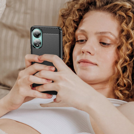 Husa Carbon compatibila Oppo A78 4G, Protect Anti-Soc, Negru