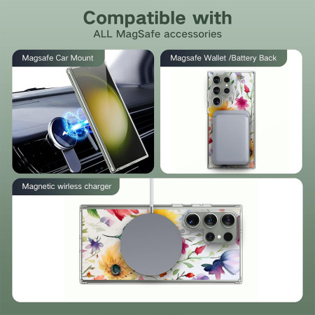 Husa personalizata pentru Samsung Galaxy S23 Ultra, MagSafe Atasare Magnetica, Antisoc, Model Floral 1