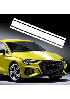 Sticker auto tuning Triple Stripes alb, 125x22 cm, folie Oracal autoadeziva, decor exterior masina sport