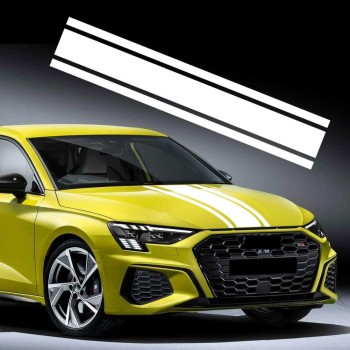 Sticker auto tuning Triple Stripes alb, 125x22 cm, folie Oracal autoadeziva, decor exterior masina sport