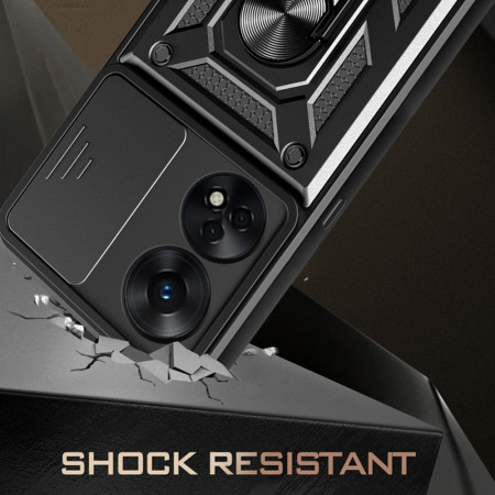 Husa telefon compatibila Oppo A78 4G, protectie camera Slide and Snap Soft Premium, Magnetic Ring Holder, PopGrip, Anti-Shock, Negru