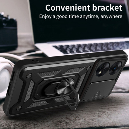 Husa telefon compatibila Oppo A78 4G, protectie camera Slide and Snap Soft Premium, Magnetic Ring Holder, PopGrip, Anti-Shock, Negru