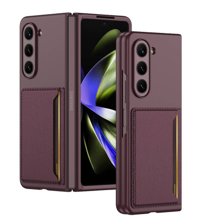 Husa telefon compatibil Samsung Galaxy Z Fold 5, Wallet Premium, Sustine Card, Bordo