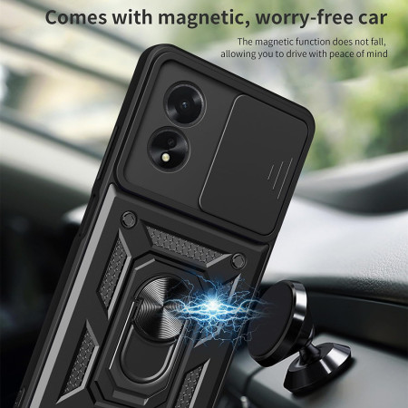 Husa telefon compatibila Oppo A38, Slide & Snap Premium, Magnetic Ring Holder, Negru