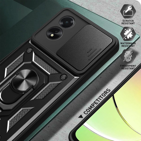 Husa telefon compatibila Oppo A38, Slide & Snap Premium, Magnetic Ring Holder, Negru