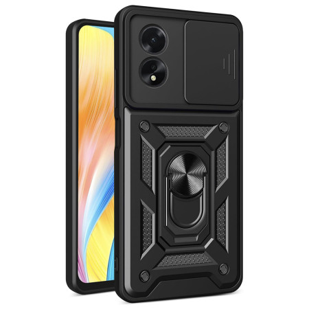 Husa telefon compatibila Oppo A38, Slide & Snap Premium, Magnetic Ring Holder, Negru