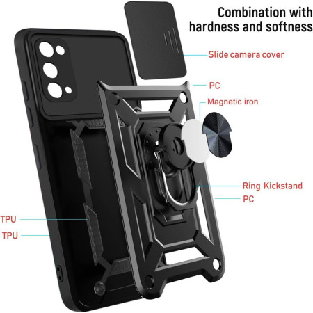 Husa telefon compatibila Samsung Galaxy S20 4G / S20 5G, Slide & Snap Premium, Magnetic Ring Holder, Negru