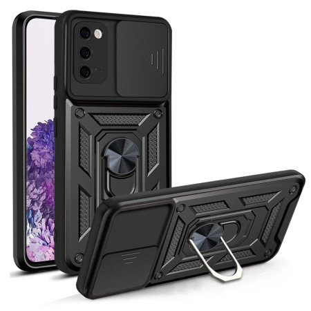 Husa telefon compatibila Samsung Galaxy S20 4G / S20 5G, Slide & Snap Premium, Magnetic Ring Holder, Negru