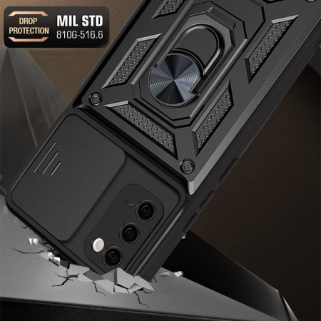 Husa telefon compatibila Samsung Galaxy S20 4G / S20 5G, Slide & Snap Premium, Magnetic Ring Holder, Negru