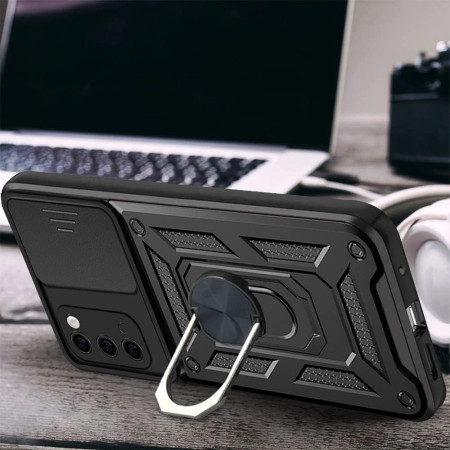 Husa telefon compatibila Samsung Galaxy S20 4G / S20 5G, Slide & Snap Premium, Magnetic Ring Holder, Negru