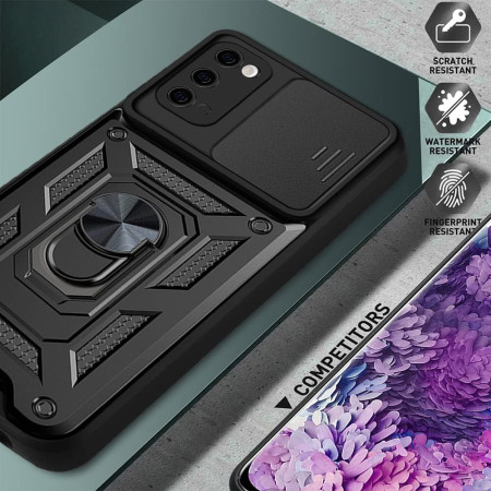 Husa telefon compatibila Samsung Galaxy S20 4G / S20 5G, Slide & Snap Premium, Magnetic Ring Holder, Negru