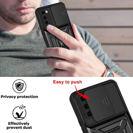 Husa telefon compatibila Samsung Galaxy S20 4G / S20 5G, Slide & Snap Premium, Magnetic Ring Holder, Negru