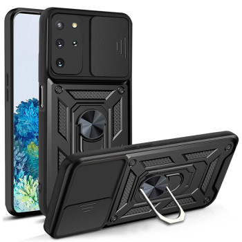 Husa telefon compatibila Samsung Galaxy S20 Plus 4G / S20 Plus 5G, Slide & Snap Premium, Magnetic Ring Holder, Negru