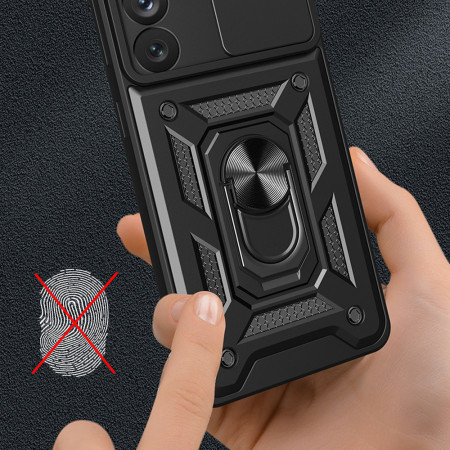 Husa telefon compatibila Samsung Galaxy S21 Ultra 5G, Slide & Snap Premium, Magnetic Ring Holder, Negru