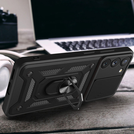 Husa telefon compatibila Samsung Galaxy S21 Ultra 5G, Slide & Snap Premium, Magnetic Ring Holder, Negru