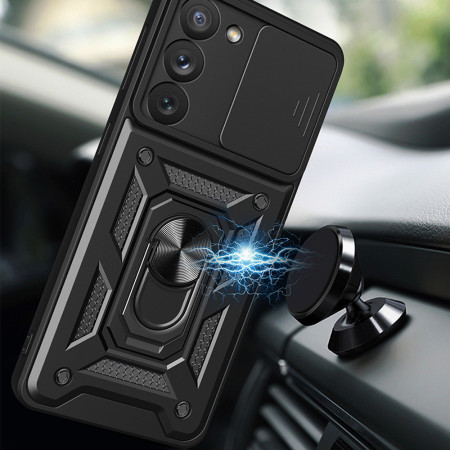 Husa telefon compatibila Samsung Galaxy S22 Ultra 5G, Slide & Snap Premium, Magnetic Ring Holder, Negru