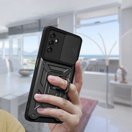 Husa telefon compatibila Samsung Galaxy A13 5G / A04s, Slide & Snap Premium, Magnetic Ring Holder, Negru
