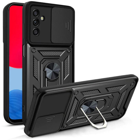 Husa telefon compatibila Samsung Galaxy A13 5G / A04s, Slide & Snap Premium, Magnetic Ring Holder, Negru