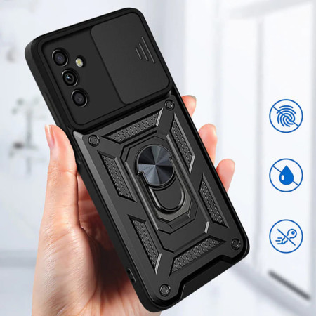 Husa telefon compatibila Samsung Galaxy A13 5G / A04s, Slide & Snap Premium, Magnetic Ring Holder, Negru