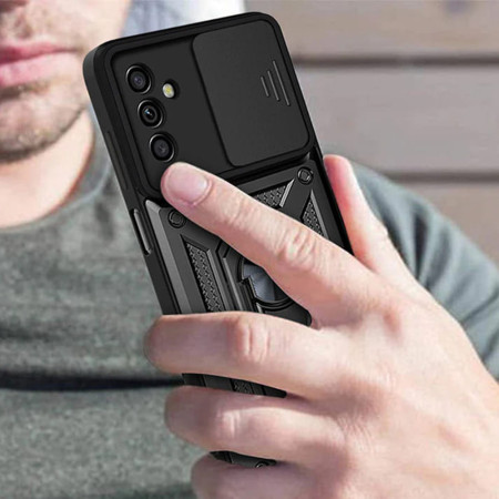 Husa telefon compatibila Samsung Galaxy A13 5G / A04s, Slide & Snap Premium, Magnetic Ring Holder, Negru