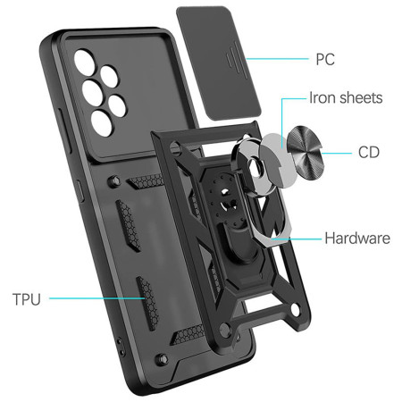 Husa telefon compatibila Samsung Galaxy A13 4G, Slide & Snap Premium, Magnetic Ring Holder, Negru