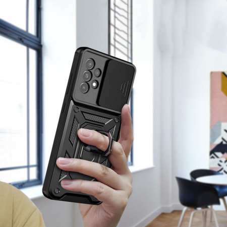 Husa telefon compatibila Samsung Galaxy A13 4G, Slide & Snap Premium, Magnetic Ring Holder, Negru