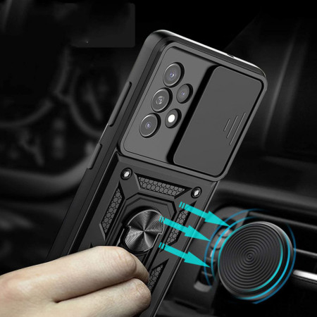 Husa telefon compatibila Samsung Galaxy A13 4G, Slide & Snap Premium, Magnetic Ring Holder, Negru