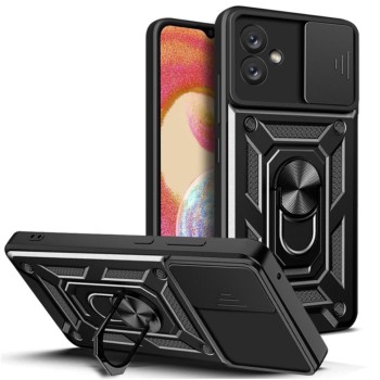 Husa telefon compatibila Samsung Galaxy A04e, Slide & Snap Premium, Magnetic Ring Holder, Negru