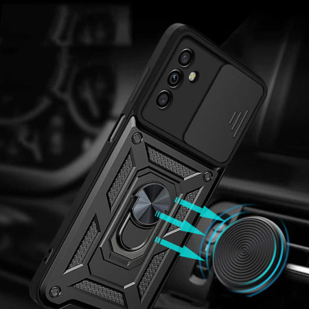 Husa telefon compatibila Samsung Galaxy A05s, Slide & Snap Premium, Magnetic Ring Holder, Negru