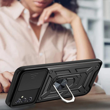 Husa telefon compatibila Samsung Galaxy A05s, Slide & Snap Premium, Magnetic Ring Holder, Negru