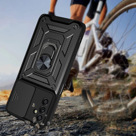 Husa telefon compatibila Samsung Galaxy A05s, Slide & Snap Premium, Magnetic Ring Holder, Negru