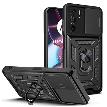 Husa telefon compatibila Motorola Edge 30 Pro, Slide & Snap Premium, Magnetic Ring Holder, Negru
